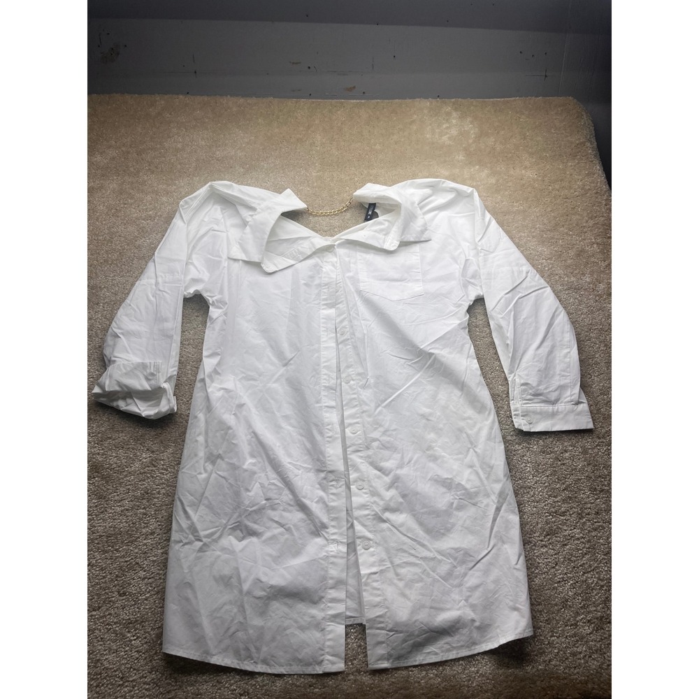 STYLEWE White Open Back Gold Chain Accent Shirt Dress Tunic Menswear Inspired XL